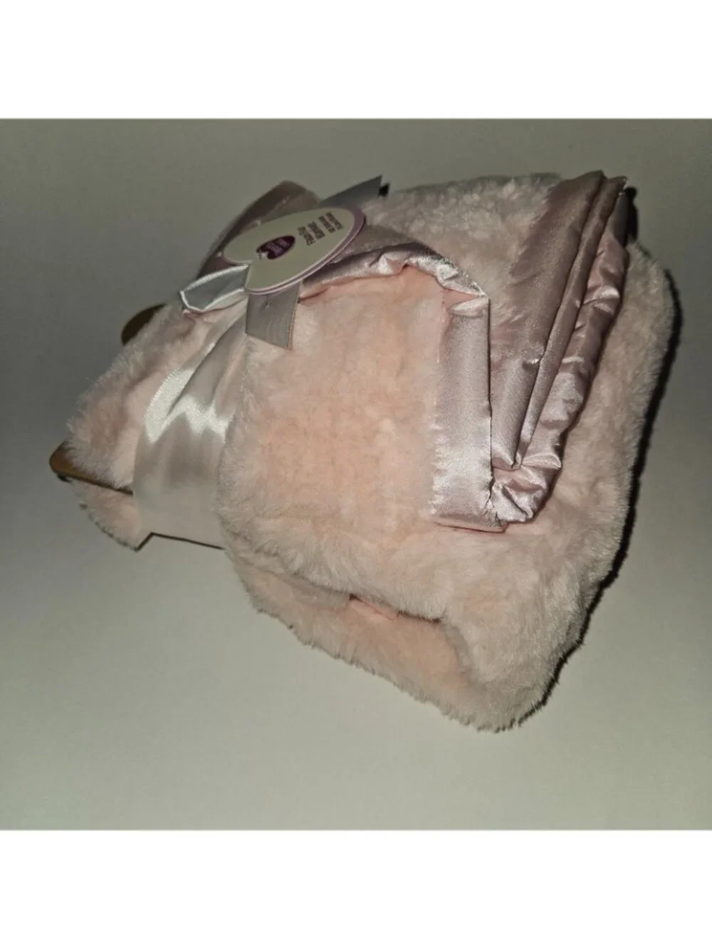 NEW Parent's Choice Pink Faux Fur Baby Blanket SOFT Fleece Satin Trim 30x40